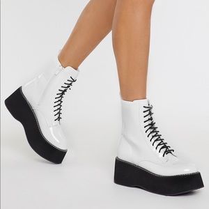 Chunky White Lace-Up Boots, Never Worn